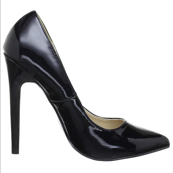 Black Patent Pointy Toe Towering High Heel Pump - Picture 5 of 5